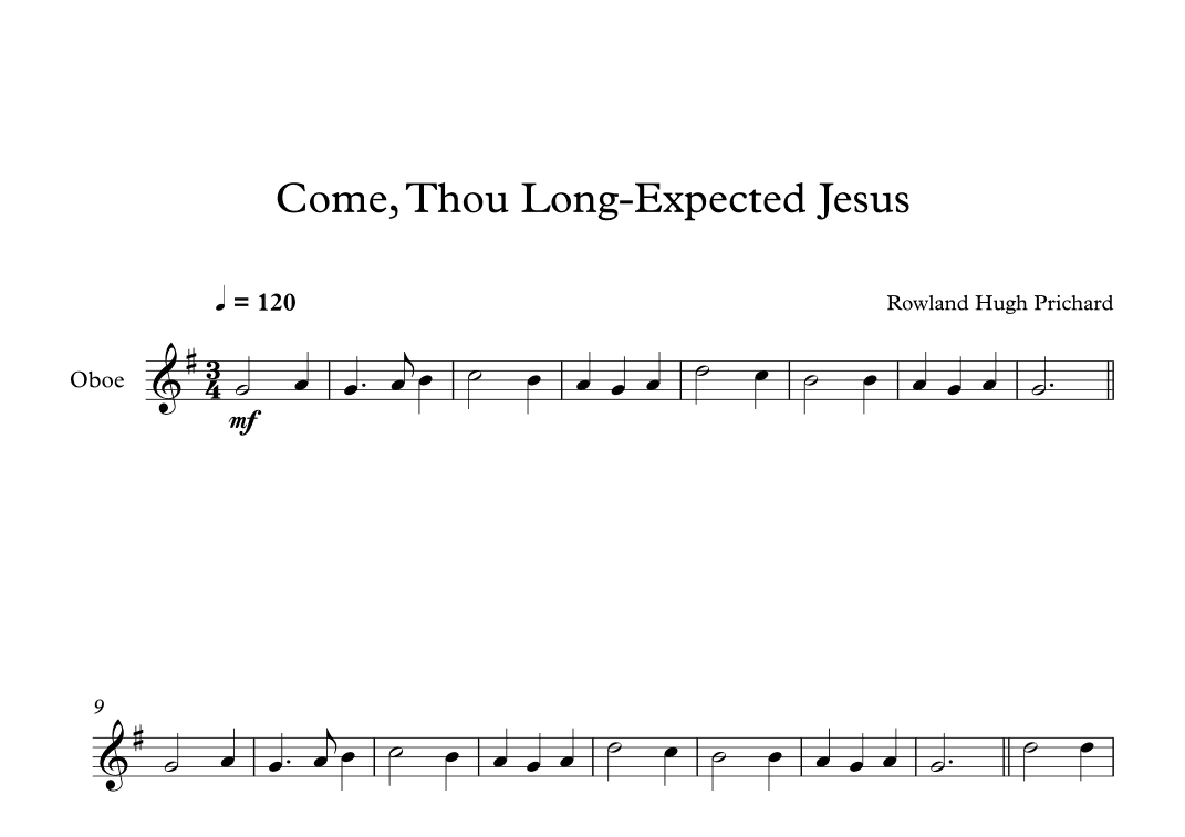 Come, Thou Long-Expected Jesus - Rowland Hugh Prichard (Oboe) (arr. Digital Book Music)