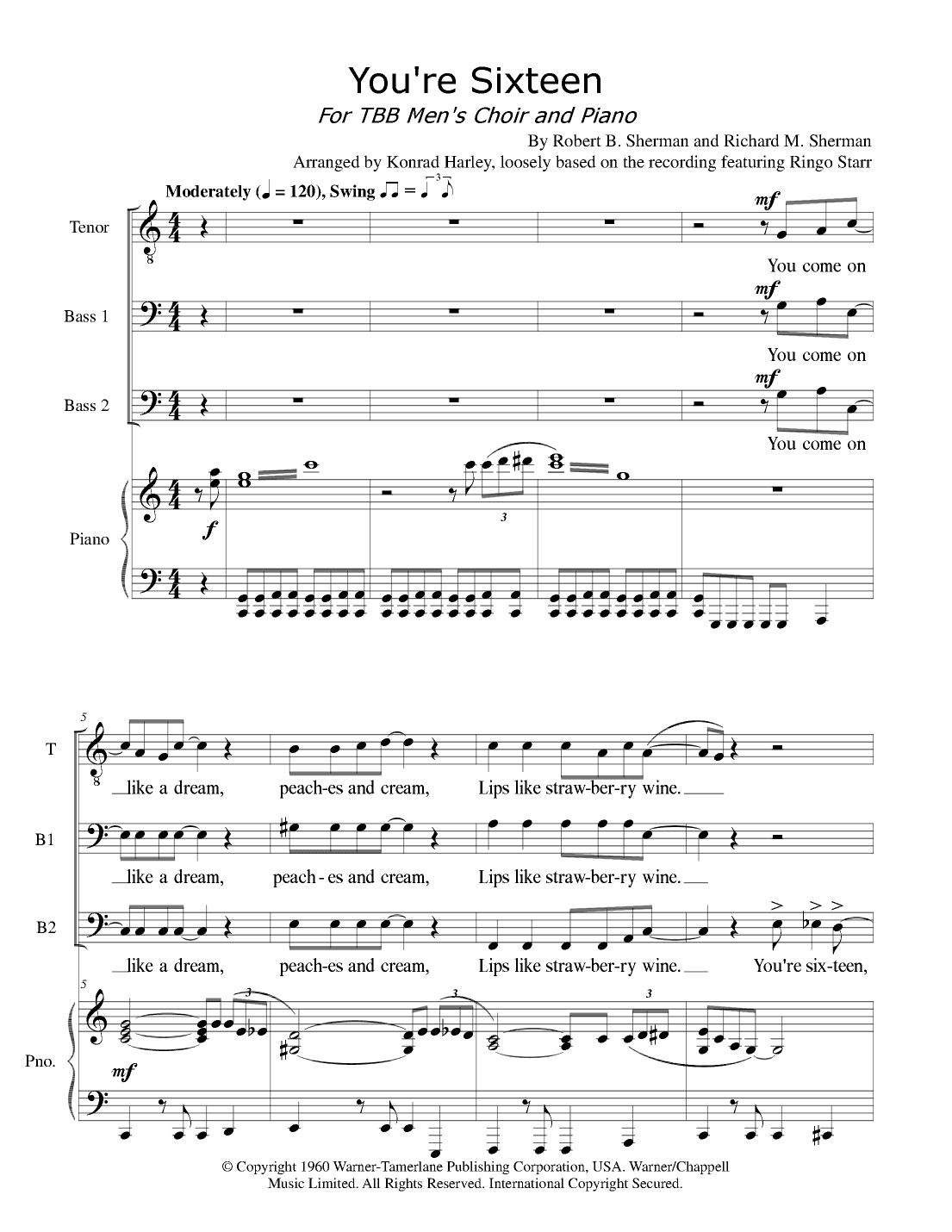 You're Sixteen (you're Beautiful And You're Mine) (arr. Konrad Harley)