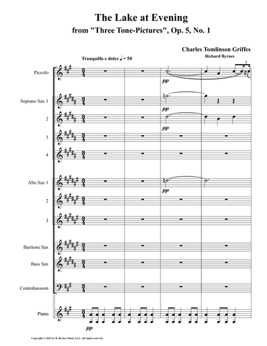 The Lake at Evening ("Three Tone Poems", Op. 5 (Saxophone + Piccolo, Contrabassoon & Piano) (arr. Richard Byrnes)