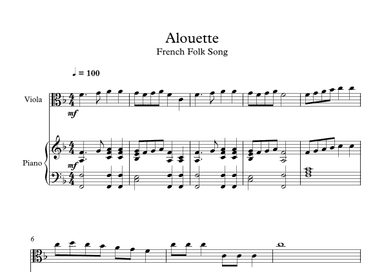 Alouette - French Folk Song (Viola + Piano) (arr. Digital Book Music)