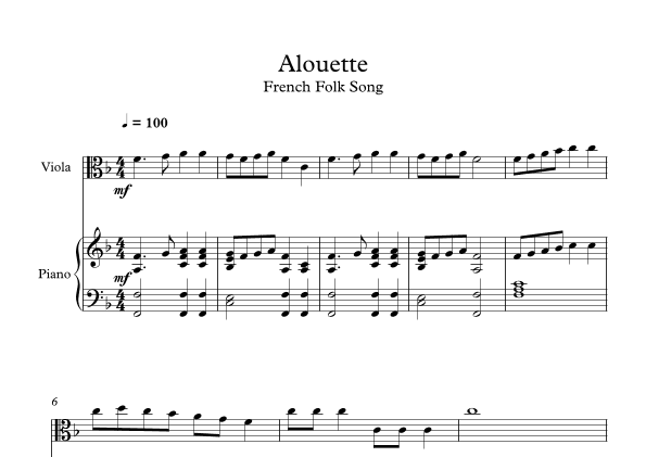 Alouette - French Folk Song (Viola + Piano) (arr. Digital Book Music)