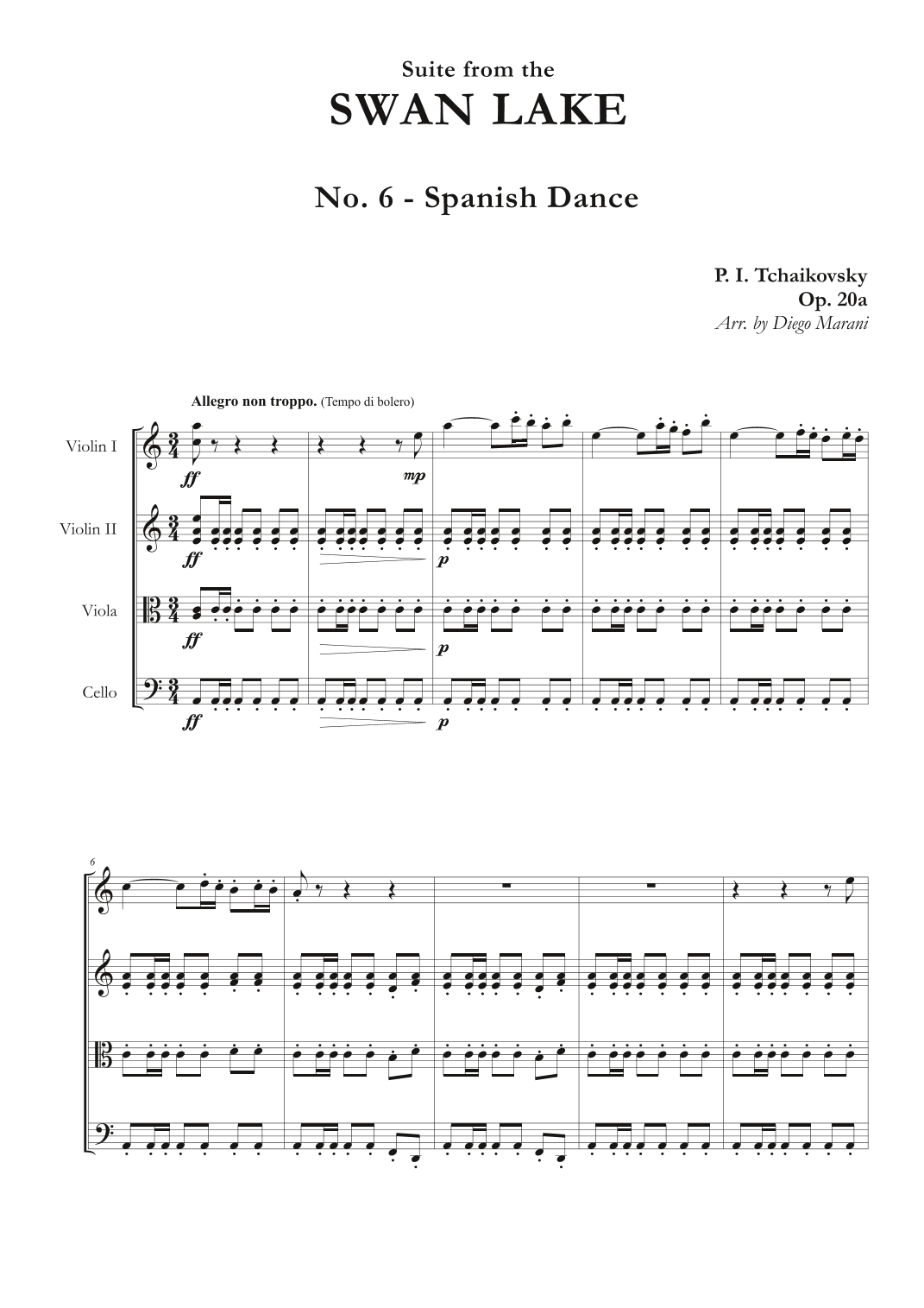 "Spanish Dance" from Swan Lake Suite for String Quartet (arr. Diego Marani)