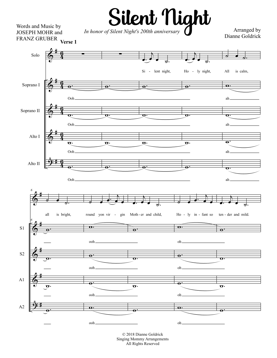 Silent Night, SSAA a cappella (arr. Dianne Goldrick)