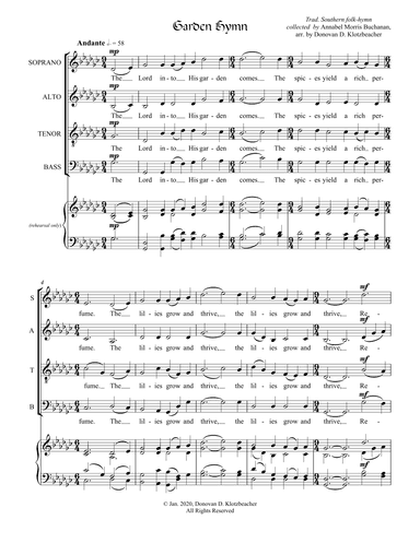 Garden Hymn (The Lord into His garden comes) (arr. Donovan D. Klotzbeacher)