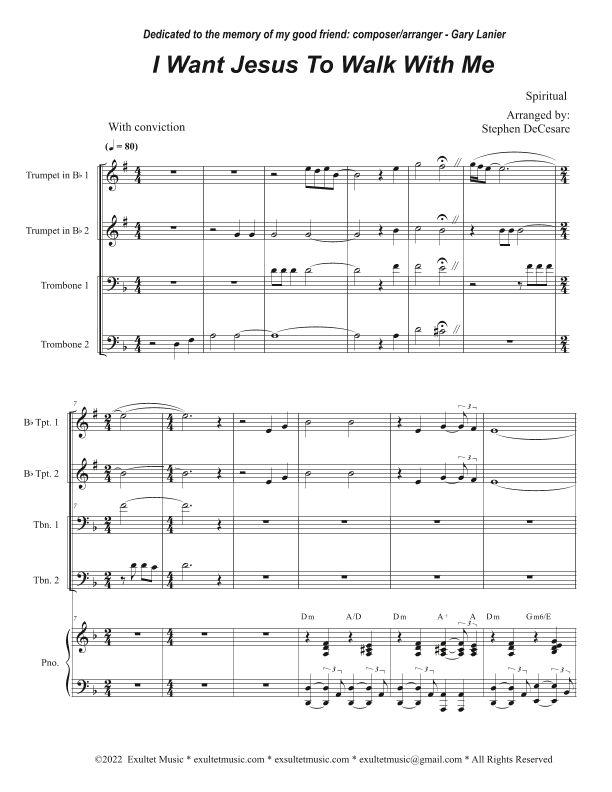 I Want Jesus To Walk With Me (Brass Quartet and Piano - Alternate Version) (arr. Stephen DeCesare)