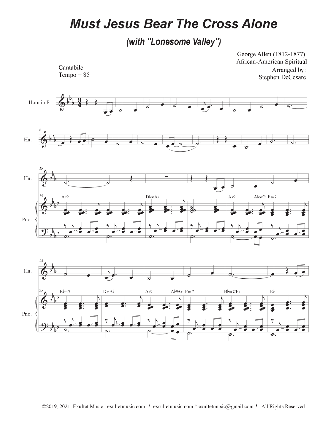 Must Jesus Bear The Cross Alone (with "Lonesome Valley") (French Horn solo and Piano) (arr. Stephen DeCesare)