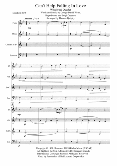 Can't Help Falling In Love (arr. Thomas Quigley)