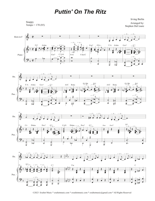 Puttin' On The Ritz (French Horn solo and Piano) (arr. Stephen DeCesare)