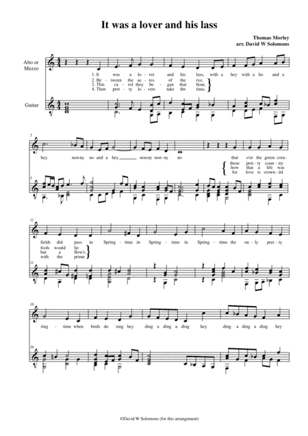 It was a lover and his lass for alto or mezzo-soprano and guitar (arr. David Warin Solomons)