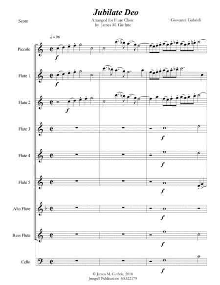 Gabrieli: Jubilate Deo Ch. 136 for Flute Choir (arr. James M. Guthrie, ASCAP)