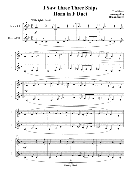 I Saw Three Ships - Horn in F Duet - Intermediate (arr. Dennis Ruello)
