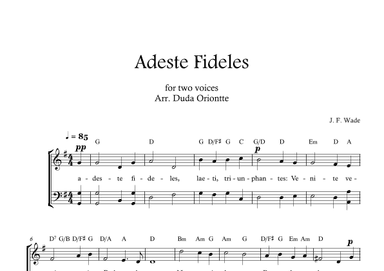 Adeste Fideles (two mixed voices - G major - 2 staffs - no piano - with chords) O Come All Ye Faiful (arr. Duda Oriontte)
