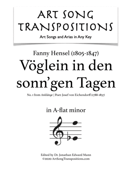 HENSEL: Vöglein in den sonn'gen Tagen (transposed to A-flat minor) (arr. ArtSongTranspositions.com)