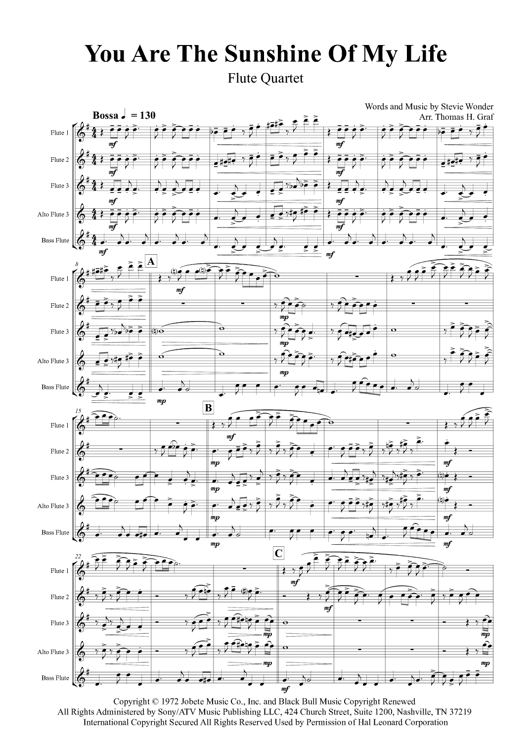 You Are The Sunshine Of My Life (arr. Thomas H. Graf)