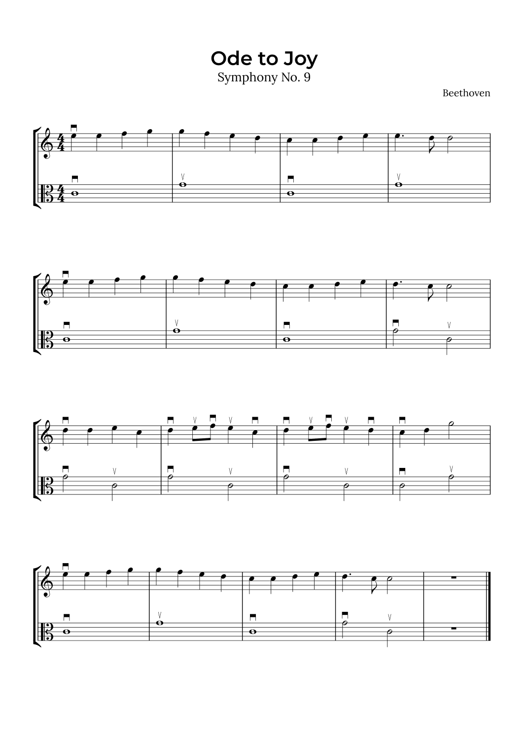 Ode to Joy (Violin and Viola with bow notation) (arr. Alex Nunes Rodrigues)