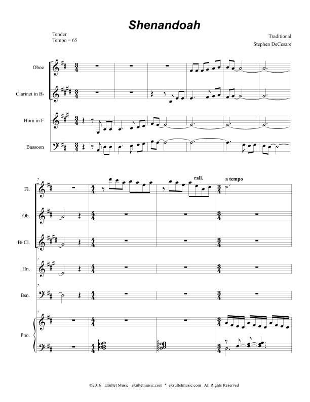Shenandoah (for Woodwind Quintet and Piano) (arr. Stephen DeCesare)