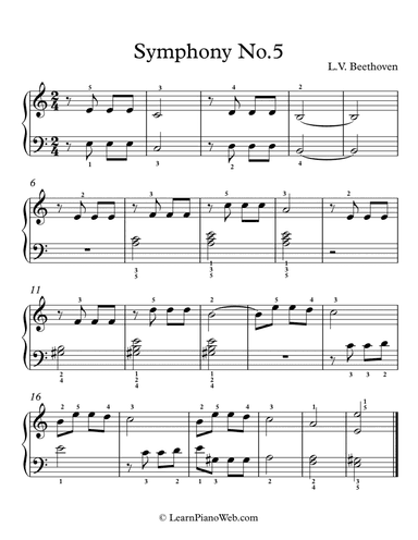 Symphony No.5, L.V. Beethoven - Easy Piano (arr. LearnPianoWeb.com)