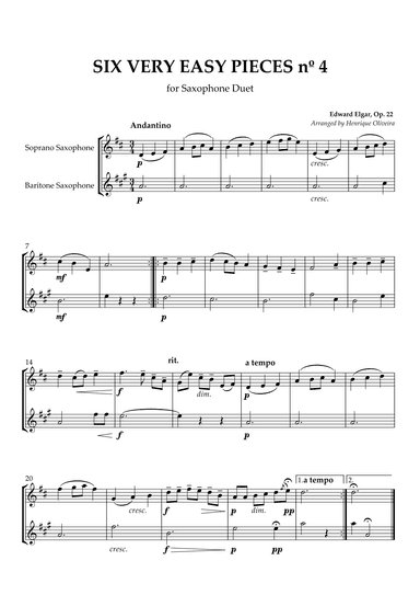 Six Very Easy Pieces nº 4 (Andantino) - Saxophone Duet (arr. Henrique Oliveira)