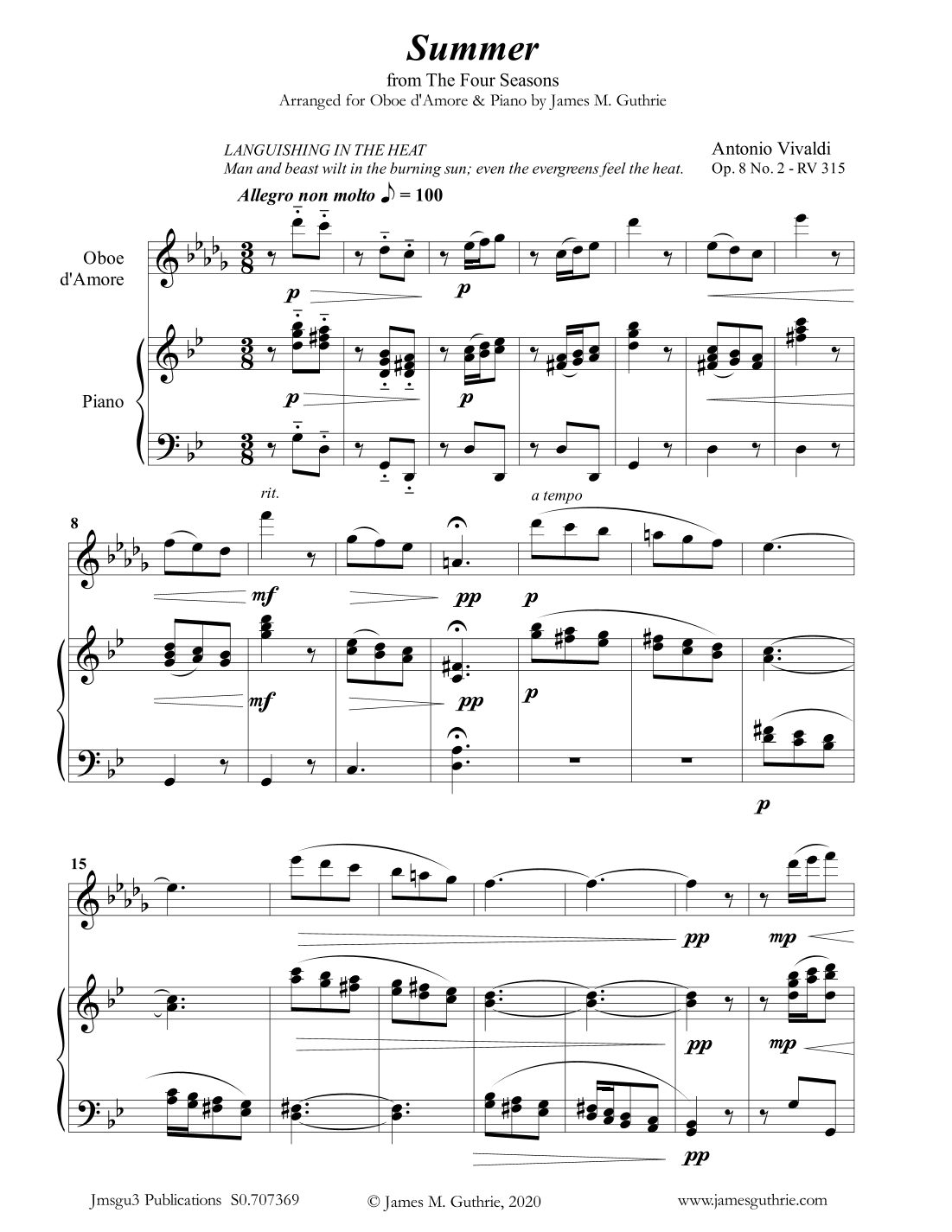 Vivaldi: Summer from the Four Seasons for Oboe d'Amore & Piano (arr. James M. Guthrie, ASCAP)