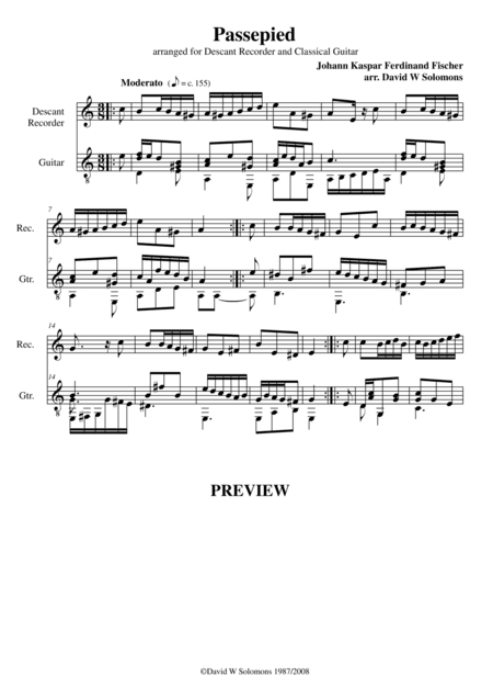 Passepied for recorder and guitar (arr. David Warin Solomons)