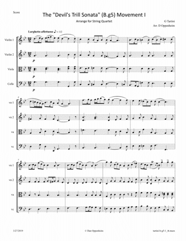 Tartini: Devil's Trill Sonata (Bg5), Movement 1 Arranged for String Quartet (arr. D Oppenheim)