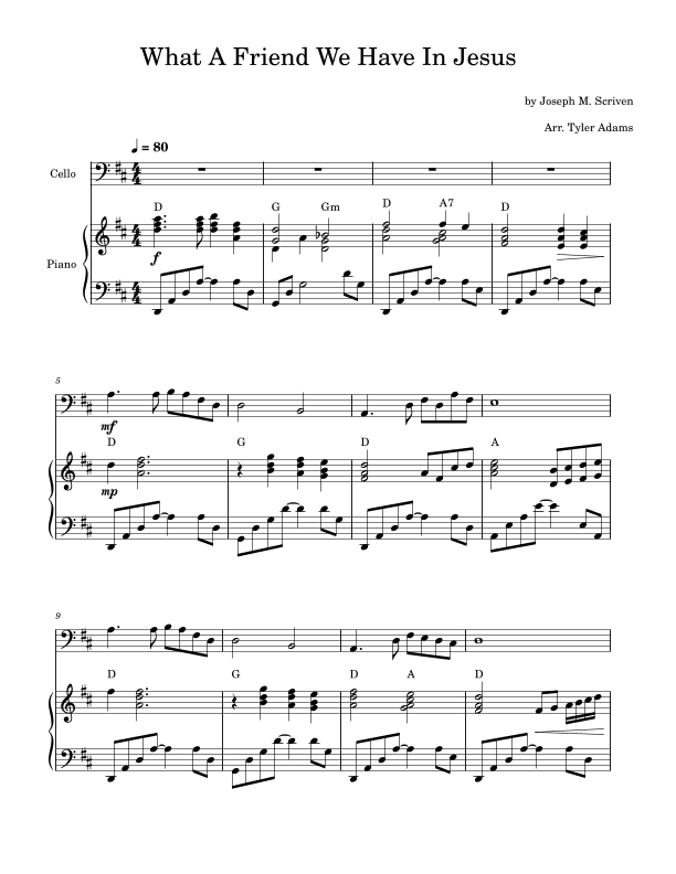What A Friend We Have In Jesus (Cello Solo and Piano) (arr. Tyler Adams)