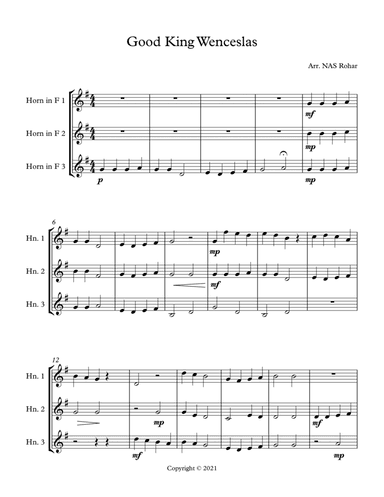 Good Kind Wenceslas for 3 horns (arr. Nancy Shafer Rohar)