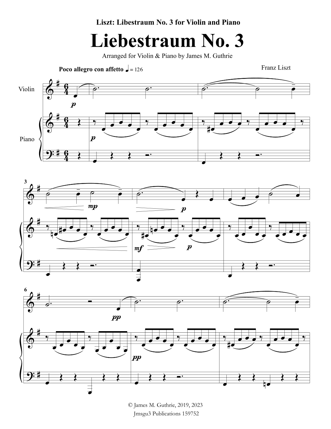 Liszt: Liebestraum No. 3 for Violin & Piano (arr. James M. Guthrie)