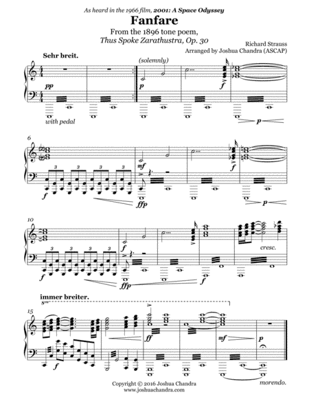 Zarathustra Fanfare (2001: A Space Odyssey Theme) (arr. Joshua Chandra)