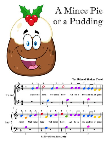 A Mince Pie or a Pudding Easiest Piano Sheet Music with Colored Notation (arr. SilverTonalities)