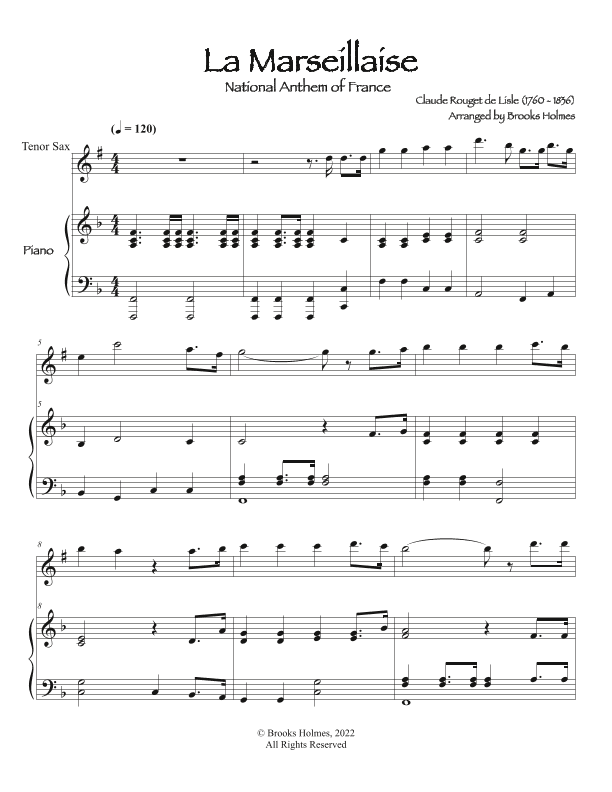 French National Anthem (La Marseillaise) Tenor Sax & Piano (arr. Brooks Holmes)