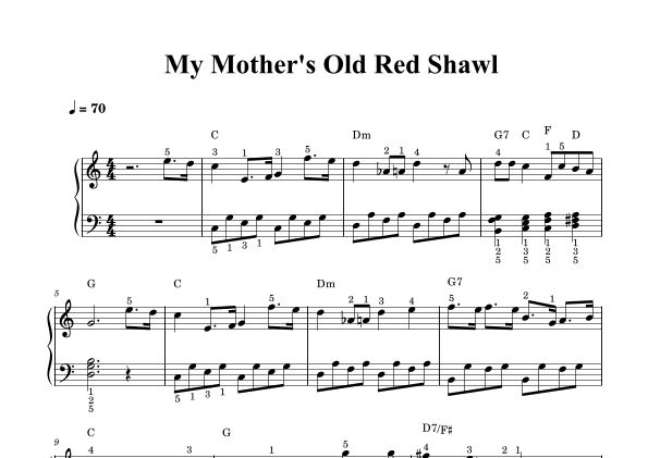 My Mother's Old Red Shawl - piano sheet music (arr. Piano eTutor app)