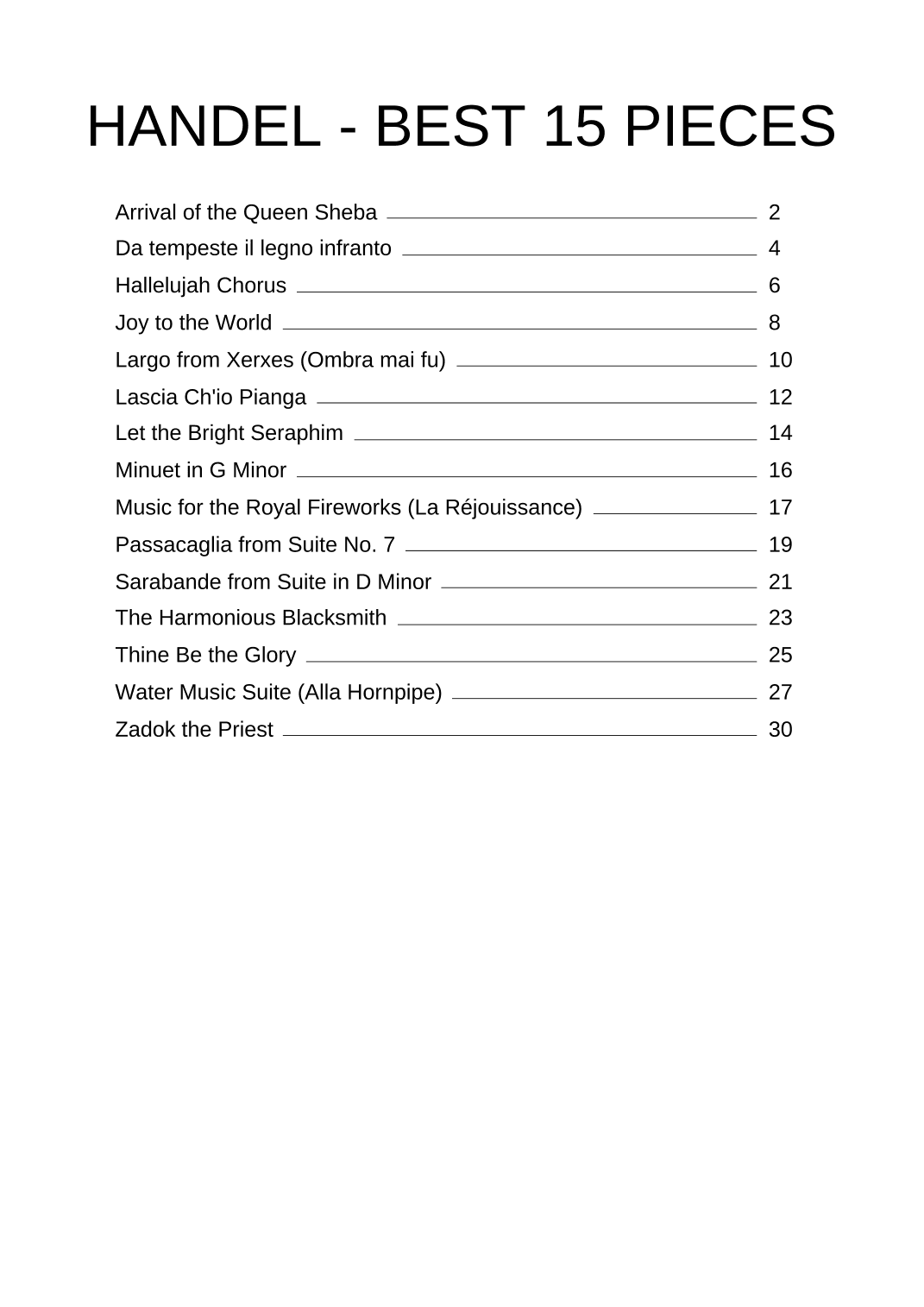 BEST OF HANDEL (15 TUNES) - Sheet Music Collection [EASY PIANO] (arr. Darek)