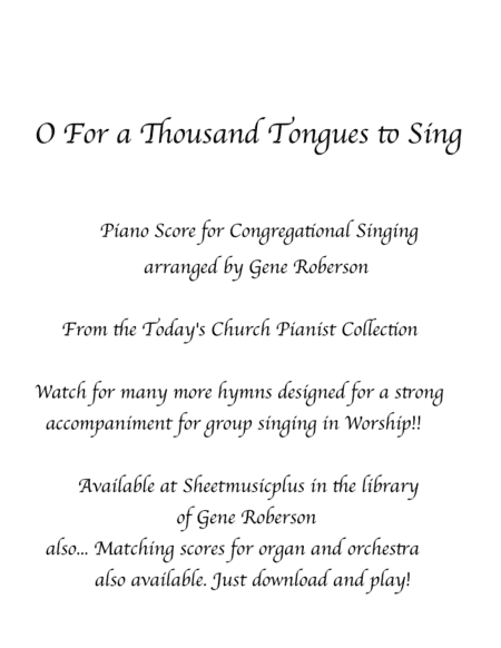 O For a Thousand Tongues to Sing Piano Hymn Accomp Series (arr. Gene Roberson)