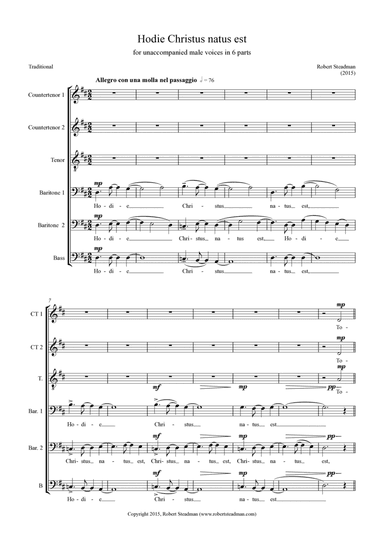 Hodie Christus natus est (for unaccompanied 6-part male choir - Ct, Ct, T, Bar, Bar, B)