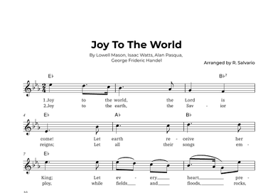 Joy To The World (Key of E-Flat Major) (arr. R. Salvario)
