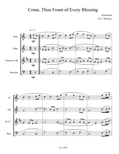 Come, Thou Fount of Every Blessing (Woodwind Quartet) (arr. B. C. Dockery)