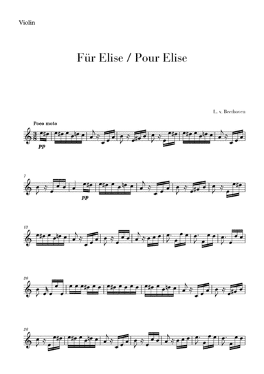 Pour Elise (Für Elise) for Violin (arr. Cadenza Editions)