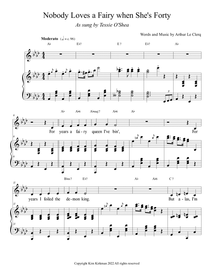 Nobody Loves a Fairy When She's Forty sung by Tessie O'Shea (low key) (arr. Kim Kirkman)