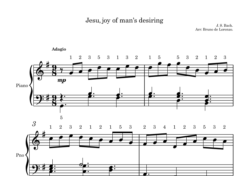 Jesu, joy of man’s desiring | Easy piano with fingering (arr. Bruno de Lorenzo)