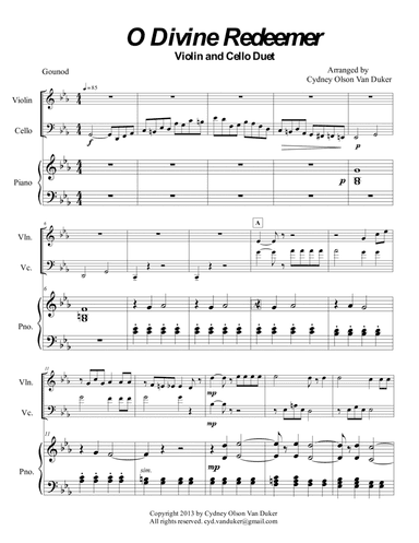 O Divine Redeemer violin cello and piano (arr. Cydney Olson Van Duker)