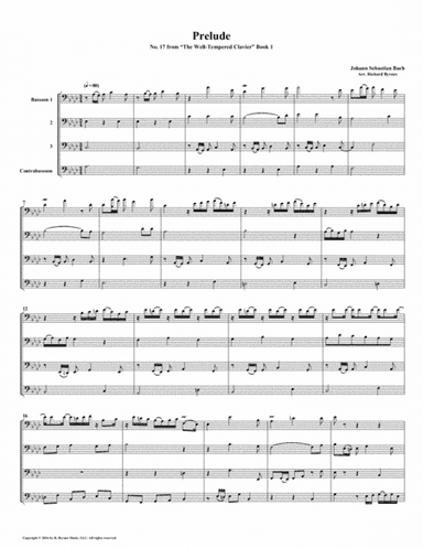 Prelude 17 from  Well-Tempered Clavier, Book 1 (Bassoon Quartet) (arr. Richard Byrnes)