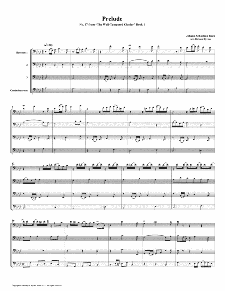 Prelude 17 from  Well-Tempered Clavier, Book 1 (Bassoon Quartet) (arr. Richard Byrnes)