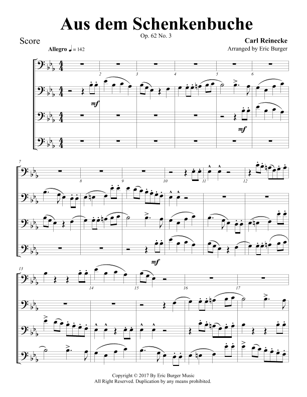 Aus dem Schenkenbuche for Trombone or Low Brass Quartet (arr. Eric Burger Music)