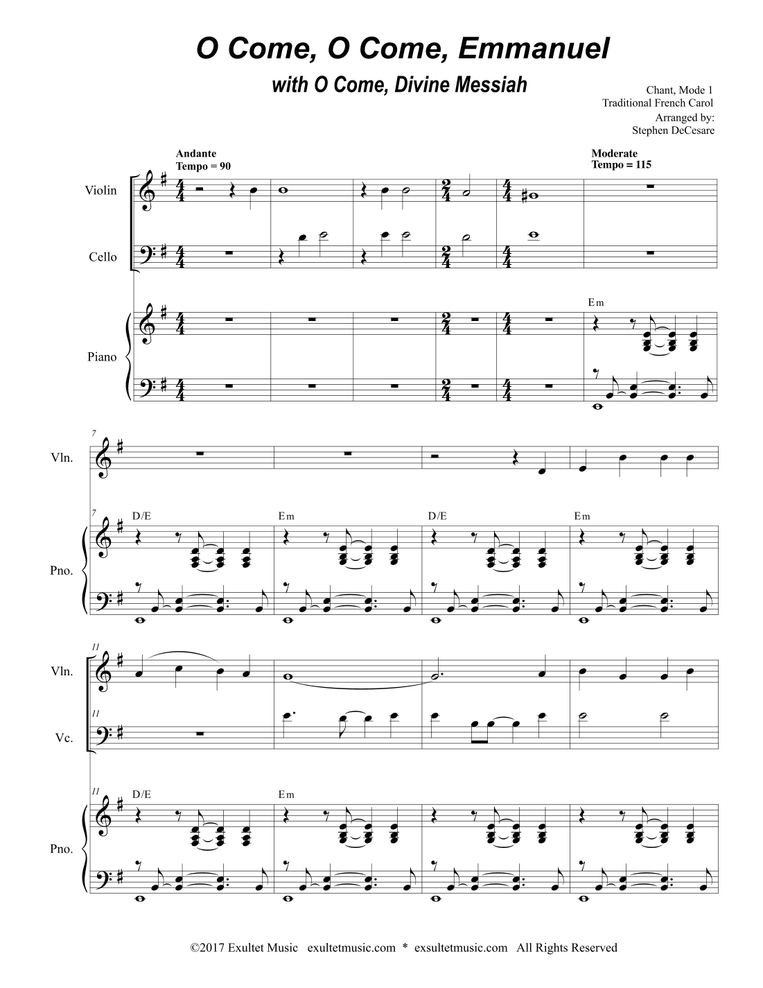 O Come, O Come, Emmanuel (with "O Come, Divine Messiah") (Duet for Violin and Cello) (arr. Stephen DeCesare)