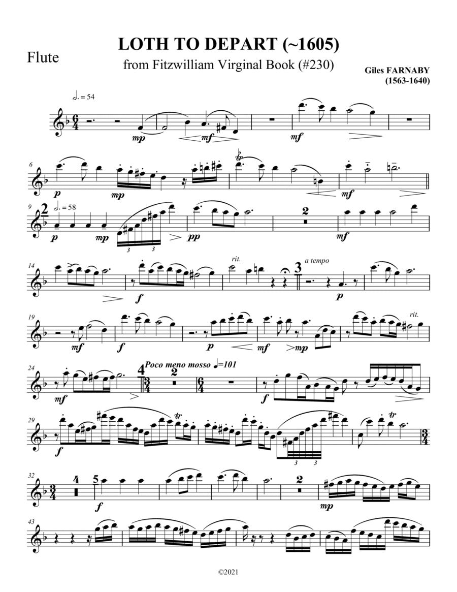 Giles Farnaby: Loth to Departe (arr. Derrick Thomas Lewis)