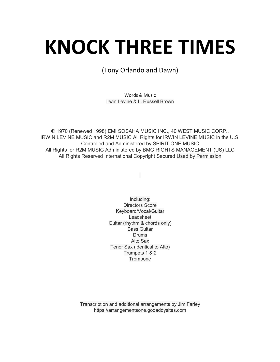 Knock Three Times (arr. Jim Farley)