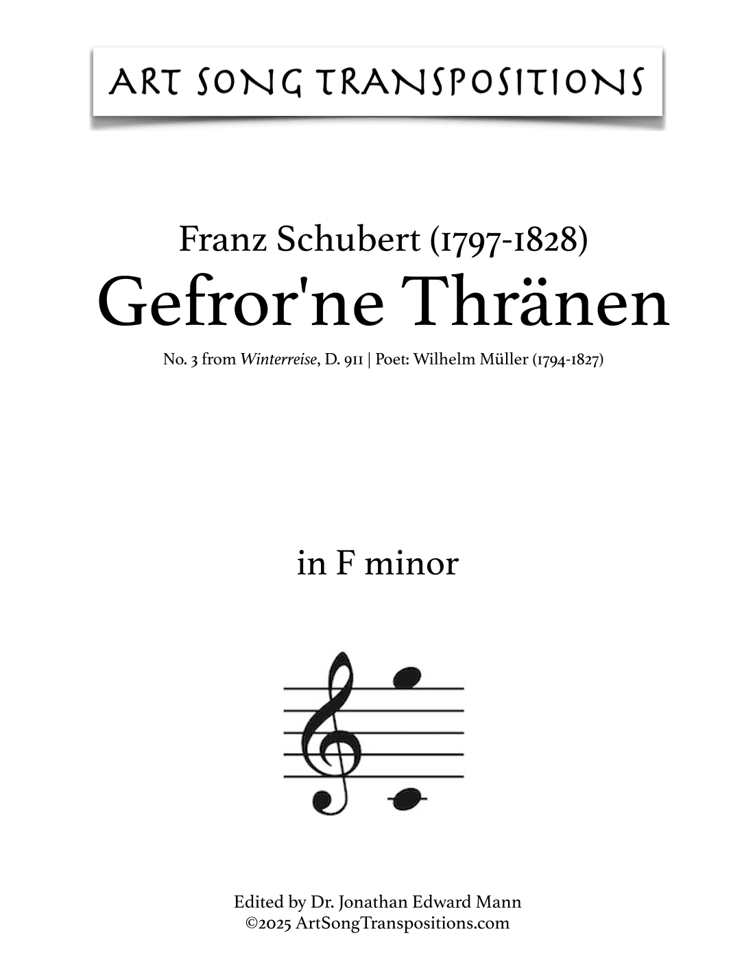 SCHUBERT: Gefror’ne Thränen, D. 911 no. 3 (transposed to F minor) (arr. ArtSongTranspositions.com)