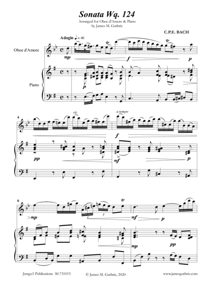 CPE BACH: Sonata in E Minor WQ 124 for Oboe d'Amore & Piano (arr. James Guthrie, ASCAP)