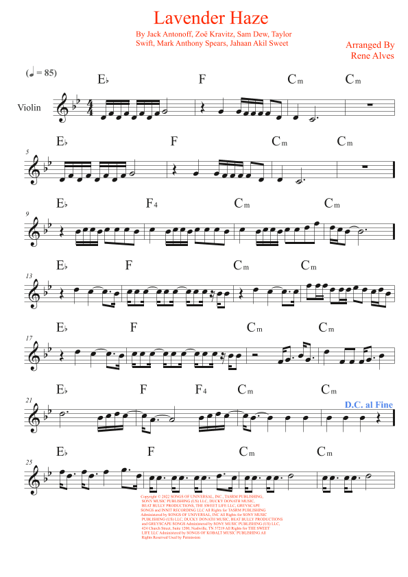 Lavender Haze (arr. Rene Alves)